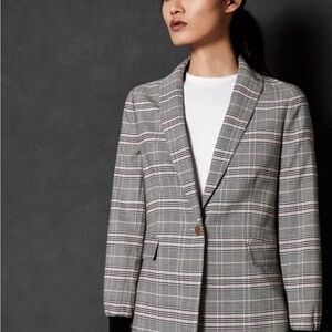 Ted Baker Women's Gray and Pink Kimm cuff Plaid Single-Button Blazer